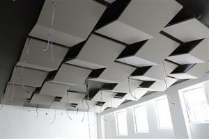 acoustic ceiling paneling in music room